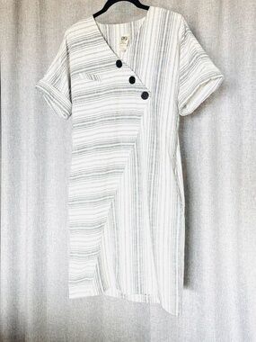 Jr Too John Richards Dress Womens 5/6 80s Asymmetrical Striped V Neck Boho VTG